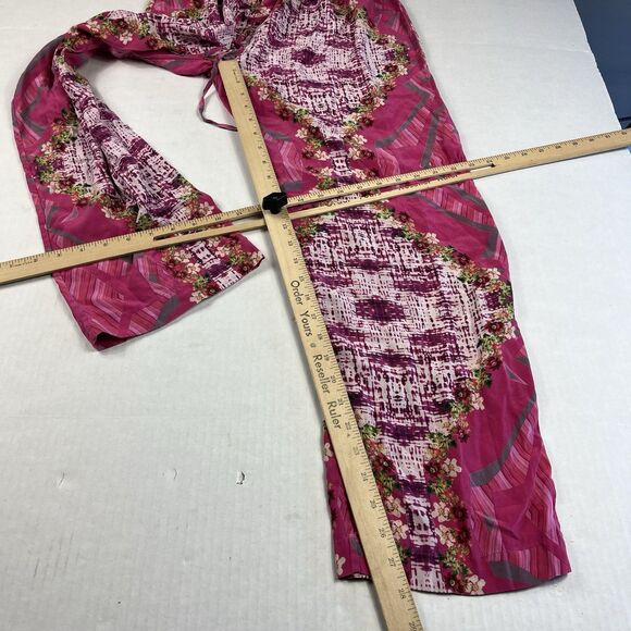 Moda Baronessa Silk Boho Pink Floral Straight Leg Lounge Pants XS Vibrant Resort - Picture 4 of 12